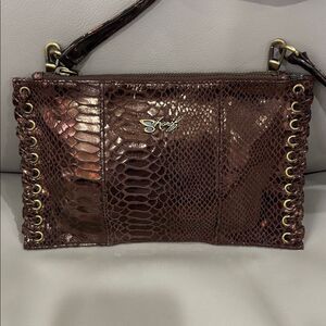 Sharif Python Black, Gold & Bronze Printed Zippered Clutch/Pouch